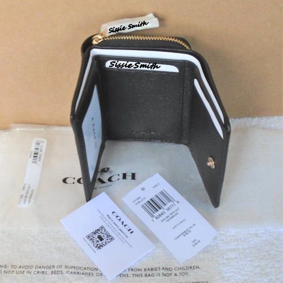 NWT COACH SMALL TRI FOLD BLACK WALLET - Picture 3 of 4
